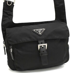 Prada Vela Shoulder Bag Black Nylon Triangle Logo